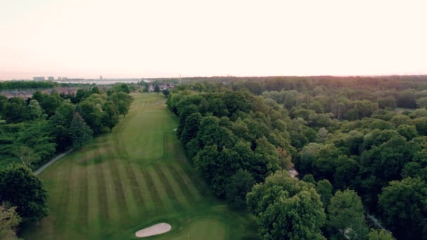 Professional Golf Course Aerial View Fairway Country Clubhouse Distance Golden — Stock video