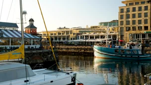 Local Fishing Boat Departs Marina Waterfront Cape Town — Stock Video