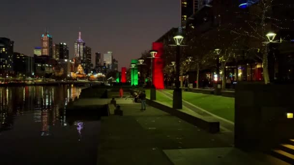 Night Lights Southbank Melbourne Australia — Stock video