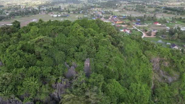 Drone Footage Karst Mountain Surrounded Small Village Fields Kampot Province — Vídeo de Stock