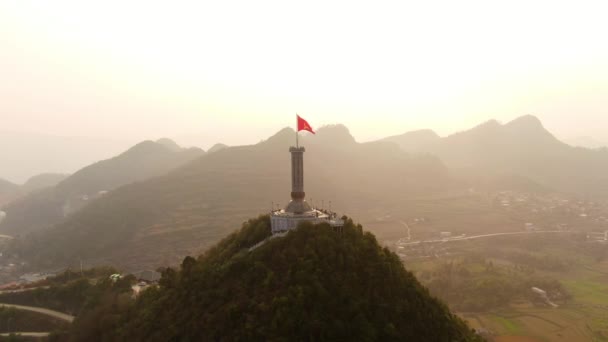 Vietnam National Flag Lung Flagpole Giang Province Sunset Afternoon — Wideo stockowe