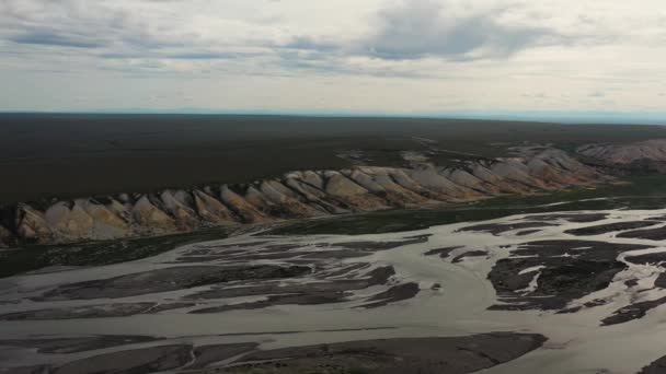Aerial Flight Dried River Alaska Sunset — Stock video