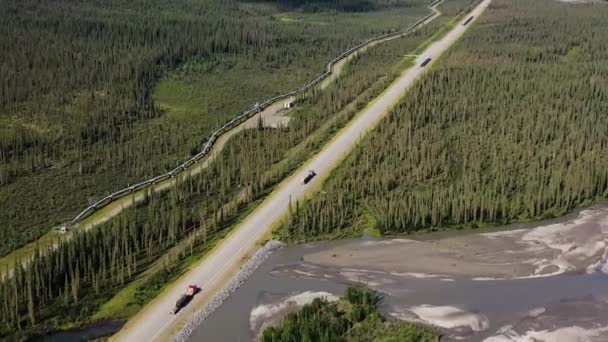 Diesel Tank Trucks Driving Portage Glacier Road Alaska Metal Chrome — 图库视频影像