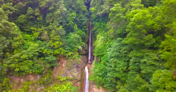 Aerial Footage Huge Wild Waterfall Green Environment Ponta Delgada Sao — Stockvideo