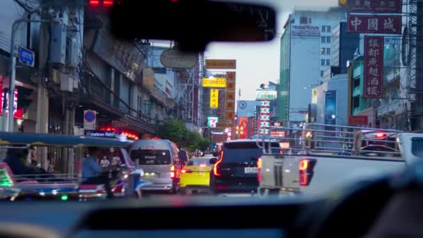 Car View Yaowarat Road Chinatown Popular Travel Destination Bangkok Thailand — Stock videók
