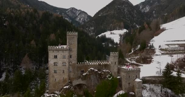 Splendid Fly View Gernestein Castle Located Dolomites Winter Time — 비디오