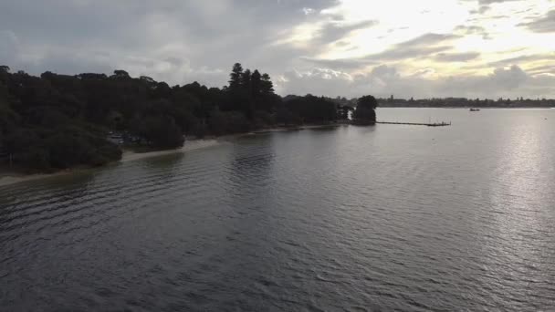 Aerial Flyover Perth Swan River Point Walter Jetty Sunset — 비디오