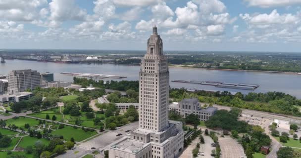 Aerial Louisiana State Capital Building Surrounding Area Baton Rouge Louisiana — Stock Video