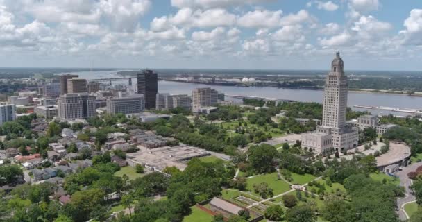 Aerial Louisiana State Capital Building Surrounding Area Baton Rouge Louisiana — Stock video