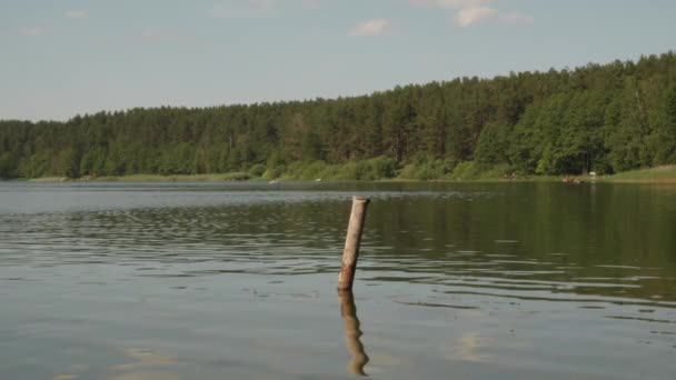 Reflections Calm Water Jezioro Glebokie Lake Daytime Poland Pan Left — Stockvideo