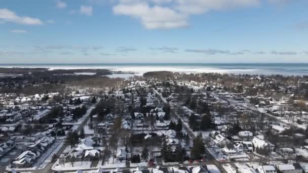 Rising Drone Shot Niagara Lake Ontario Clear Sky — Video Stock