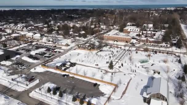 People Having Fun Ice Rink Gardens Pillar Post Drone Shot — Stockvideo