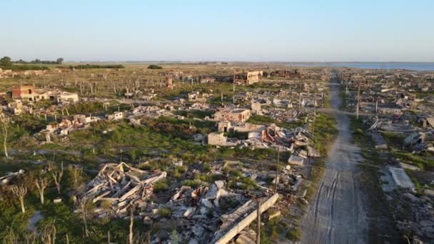 Abandoned Historic Flooded Town Epecuen Buenos Aires Panning Aerial Shot — стокове відео