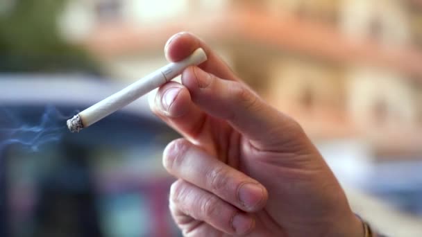 Person Holding Cigarette His Hands — Vídeos de Stock