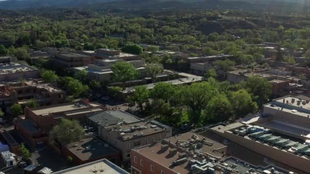Overhead Aerial View Santa New Mexico Downtown Plaza — Vídeo de stock