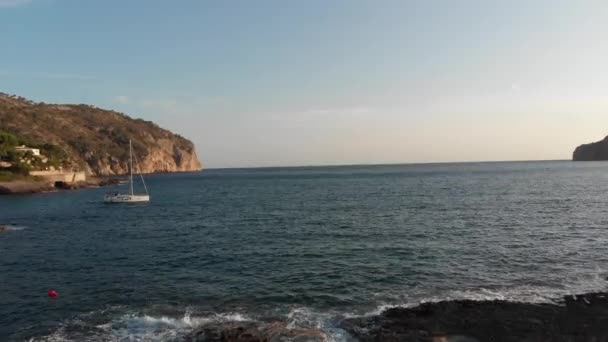 Sailboat Anchored Sunset Mediterranean Majorca Spain — Wideo stockowe