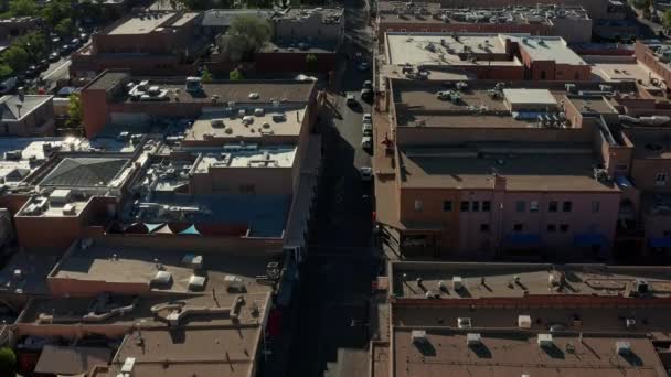 Aerial Reveal Downtown Santa New Mexico Plaza — Vídeos de Stock