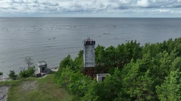 Aerial View Merise Light Beacon Merise Cliff Saaremaa Estonia — стокове відео