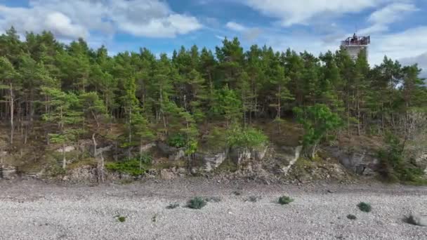 Aerial Footage Merise Light Beacon Merise Cliff Saaremaa Estonia — Stok video