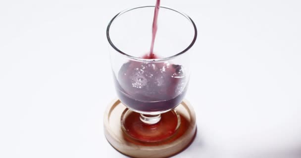 Pouring Grape Juice Clear Cup Close Shot Slow Motion — Video