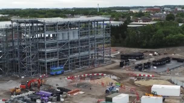 Aerial Lowering View Empty Modern Concrete Office Building Construction Site — Stockvideo