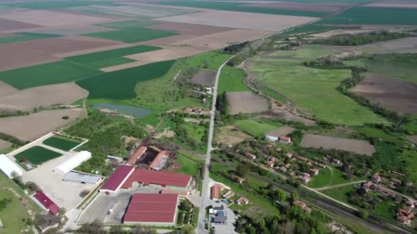 Small Towns Farmland Dot Bulgarian Countryside Aerial View Varied Cash — ストック動画