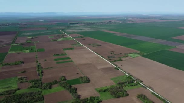 Small Farming Plots Norm Rural Bulgaria High Altitude Aerial Shows — ストック動画