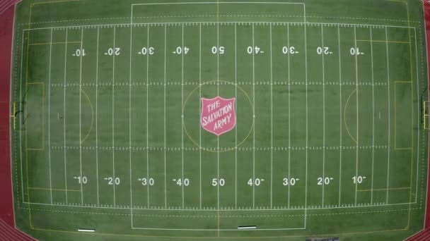 Aerial Bird Eye View Empty Football Field Side Road Salvation — 图库视频影像