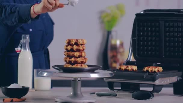 Static Shot Home Waffle Gauffres Gold Which Being Prepared Chef — Video