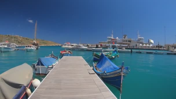Boats Yachts Anchored Mgarr Harbour Gozo Island Malta Hyperlapse Walking — Video