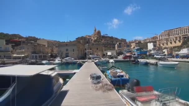 Hyperlapse Footage Boats Yachts Anchored Mgarr Harbour Gozo Island Malta — Stockvideo