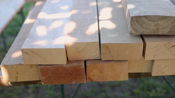 Pile Boards Woodworking Closeup Slow Motion — Vídeo de stock