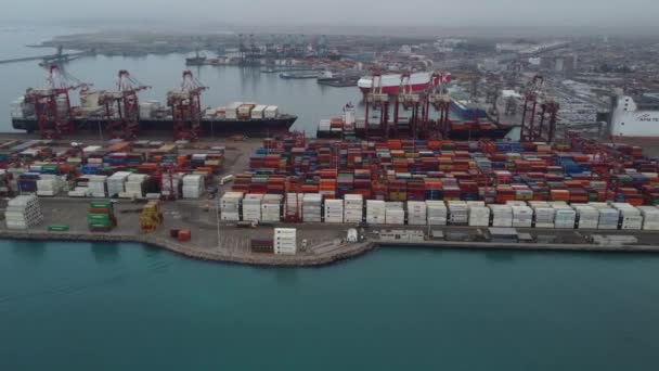 Drone Vídeo Estaleiro Contêineres Porto Marítimo Callao Peru Muitos Recipientes — Vídeo de Stock