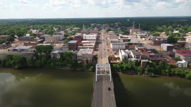 Edmund Pettus Bridge Selma Alabama Drone Video Including Skyline — Stock Video