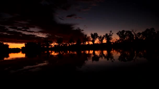 Sunset Murray River Loxton Νότια Αυστραλία Χαμηλή Γωνία — Αρχείο Βίντεο