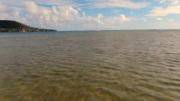 Drone Low Fly Out Ocean Crystal Clear Water Sand — Stock video