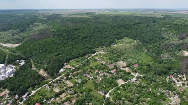 Super High Altitude Flight Small Town Rural Bulgaria Virgin Forests — Stockvideo