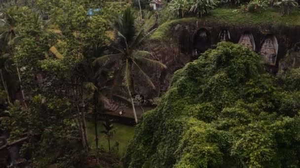 Rock Cut Shrines Carved Cliff Niches Kawi Sebatu Temple Ubud — стокове відео