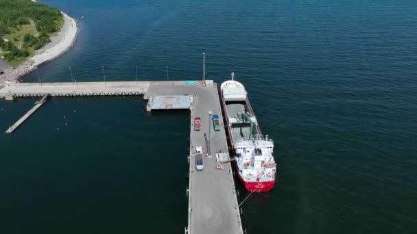 Unloading Granite Rubble Ship Truck Port Saaremaa Estonia — Stockvideo