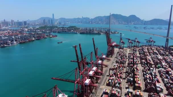 Commercial Port Terminal Hong Kong Aerial View — Αρχείο Βίντεο