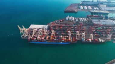 aerial drone view of modern container port. sea freight transportation industry. 4K videos.