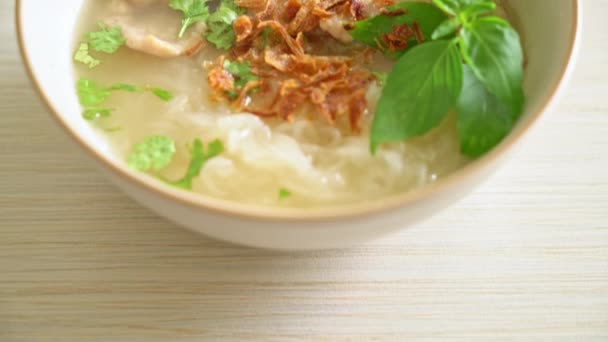 Pho Єтнамський Суп Свининою Рисовою Локшиною Єтнамський Стиль Харчування — стокове відео