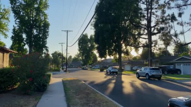 Auto Parcheggiate Strada Quartiere Los Angeles California Tramonto Con Lunghe — Video Stock