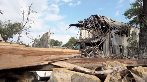 Debris Lies Ground Front Destroyed Primary School Hit Russian Missile — Stock Video