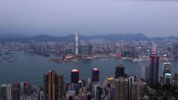 Sunset Hongkong Victoria Harbour Day Night Timelapse Filmed Victoria Peak — Stockvideo