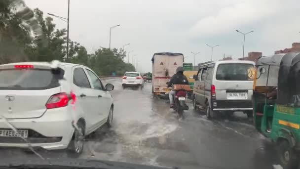 Car Splashes Water Speeding Rain — Stock Video