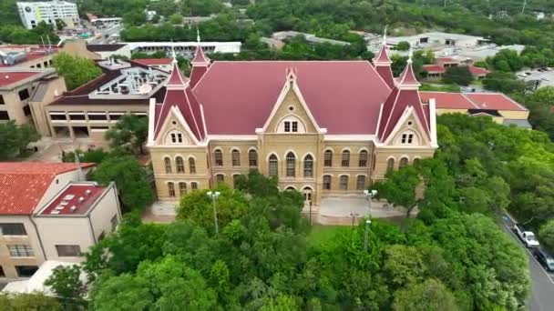 Texas State University Campus Beautiful Aerial Shot Various Areas Campus — Vídeo de Stock