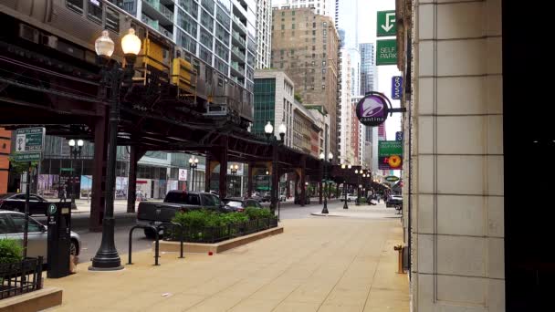 Street View Elevated Train Downtown City Center — 图库视频影像