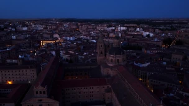 Salamanca Spain Aerial Featuring City Dusk Warm Summers Night — ストック動画