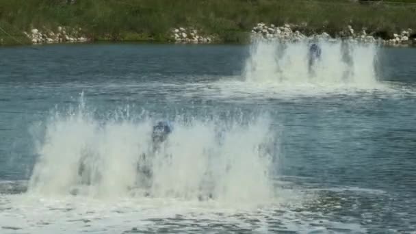 Two Water Aerators Fish Pond — Vídeo de Stock